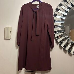 A-Line Structured Tie Front Dress Maroon Size L